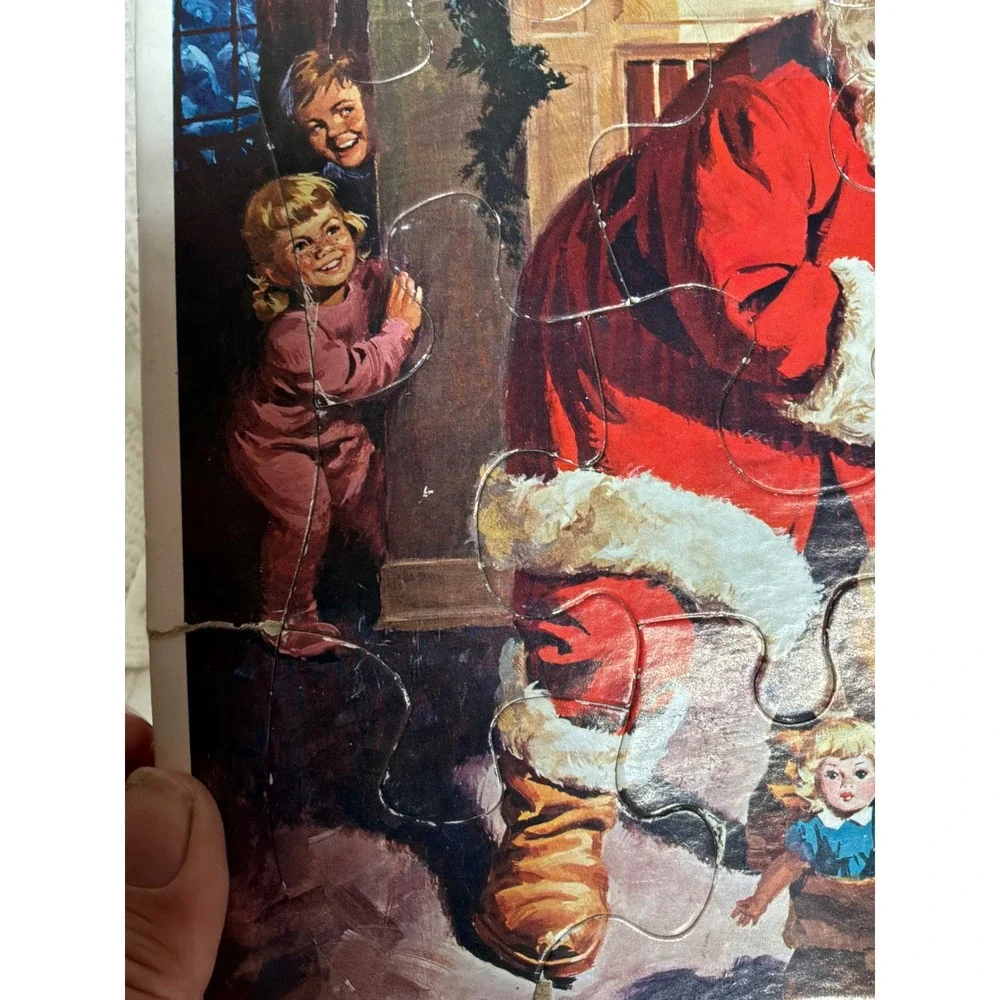 Vintage Kids Whitman Peeking At Santa Frame-Tray Puzzle 1979 Red Multi